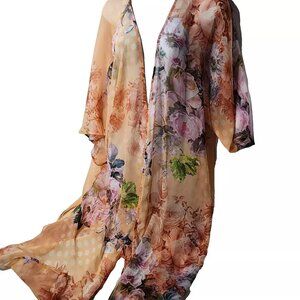 Serengeti Women's Size Large Floral Kimono Coverup Sheer Peach